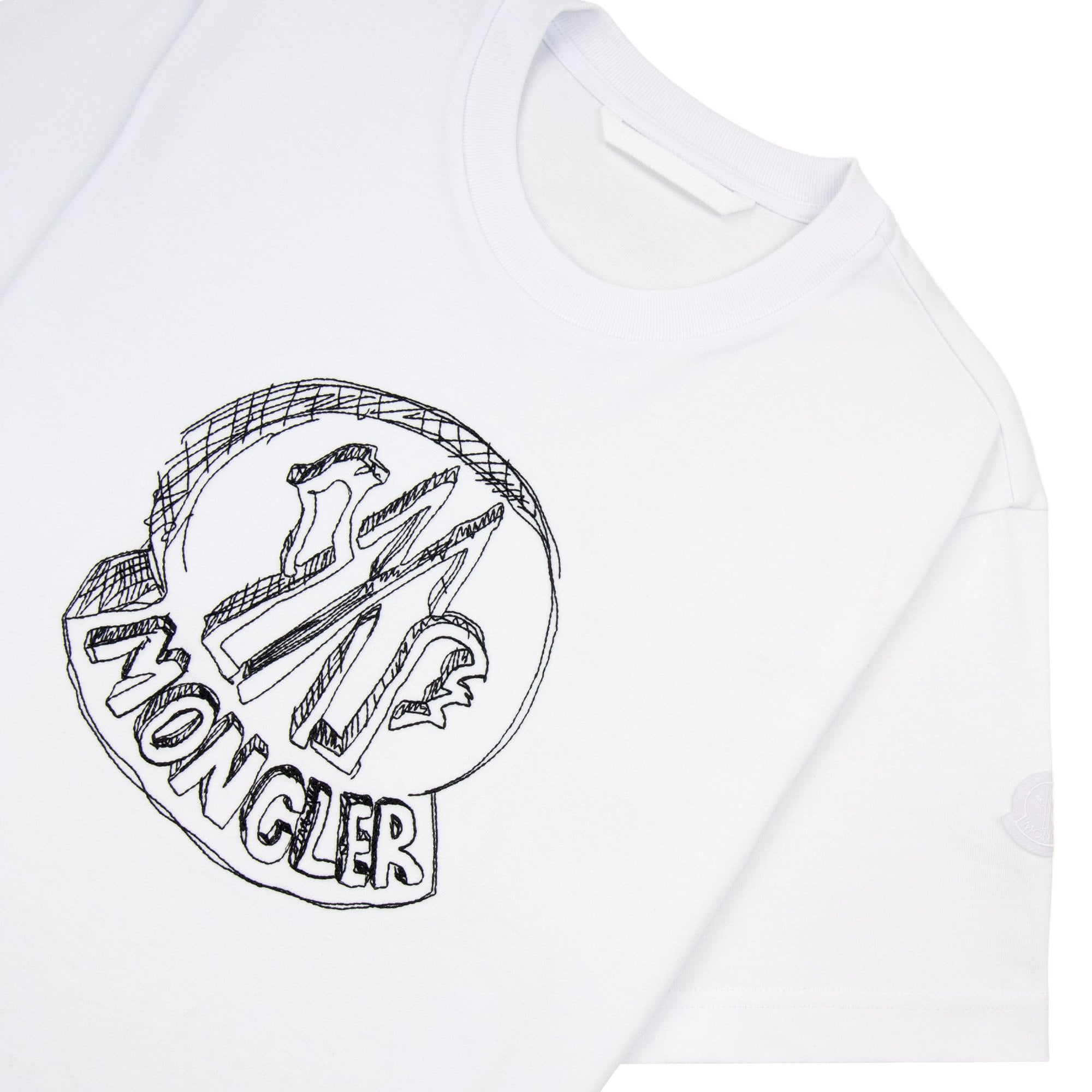 Moncler Sketch Embroidered Logo Cotton T-shirt White 00a