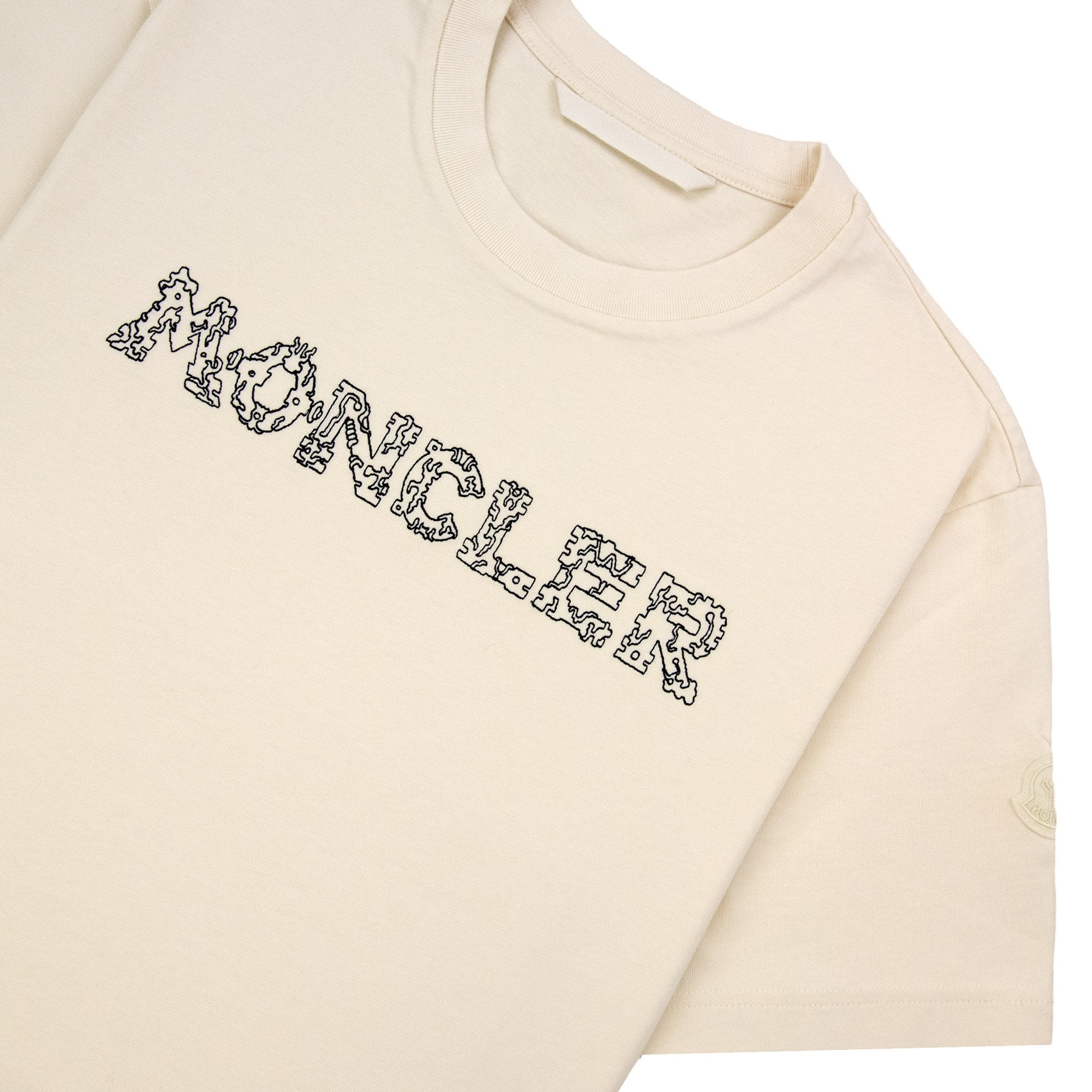 Moncler Space Embroidered Logo Cotton T-shirt Cream 21l