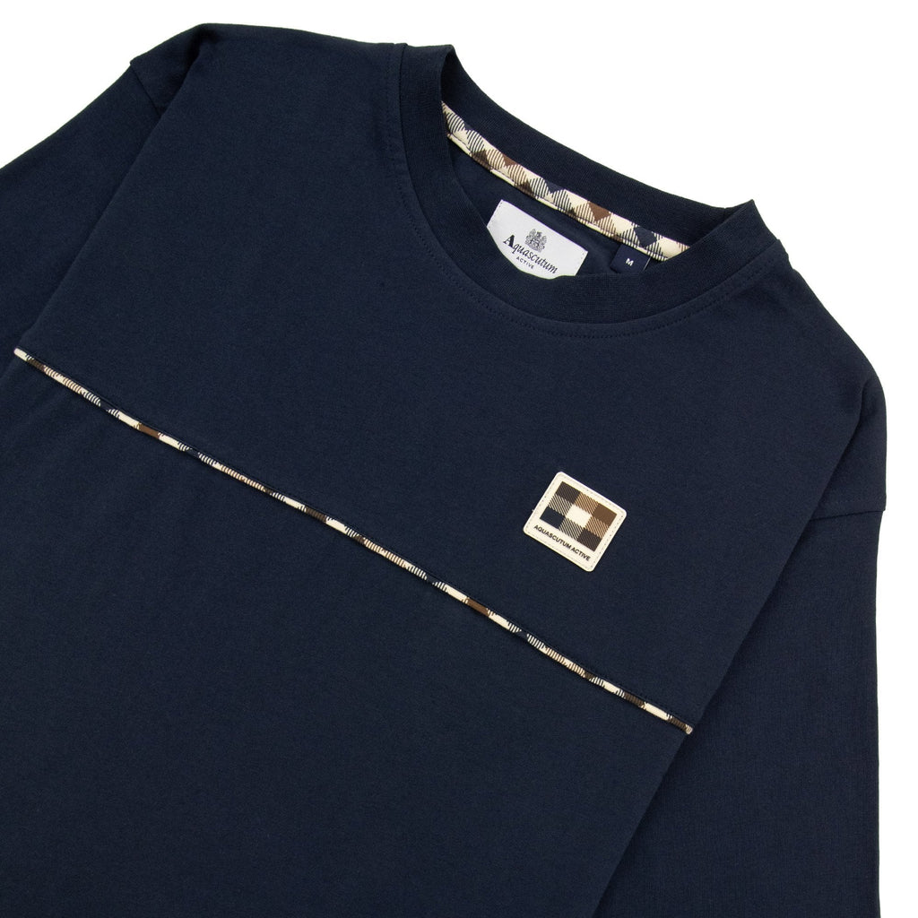 Aquascutum Club Check Piping T Shirt Navy 11