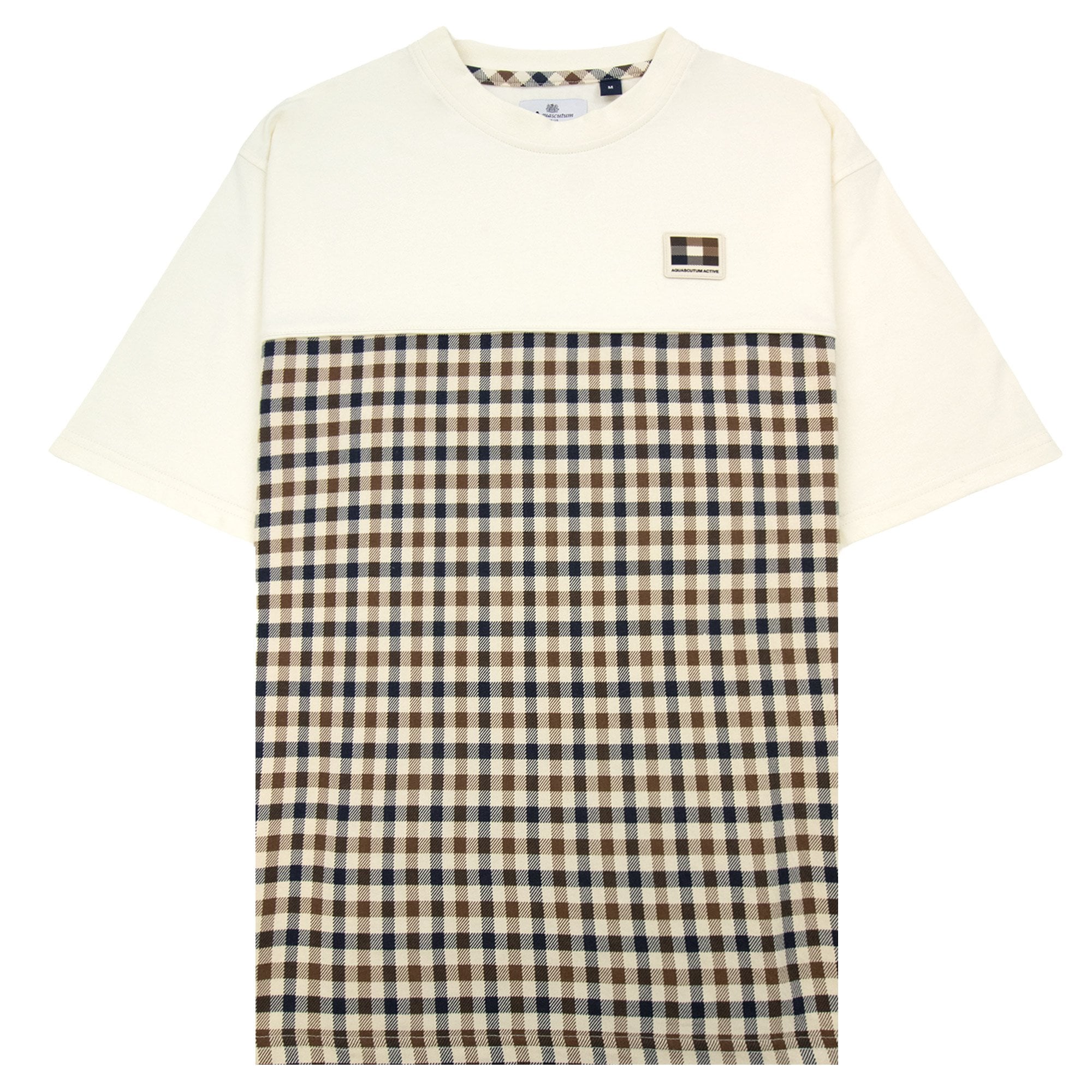 Aquascutum Club Check Panel T Shirt Old White