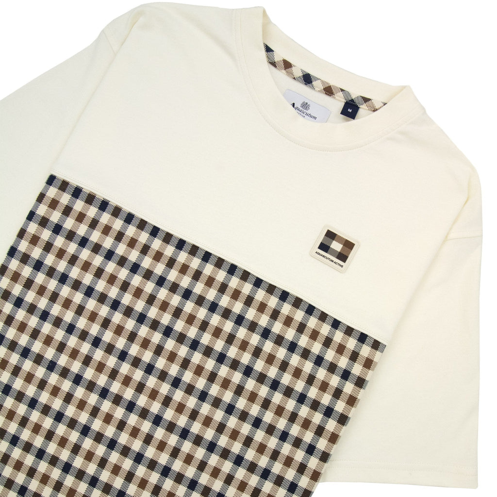 Aquascutum Club Check Panel T Shirt Old White