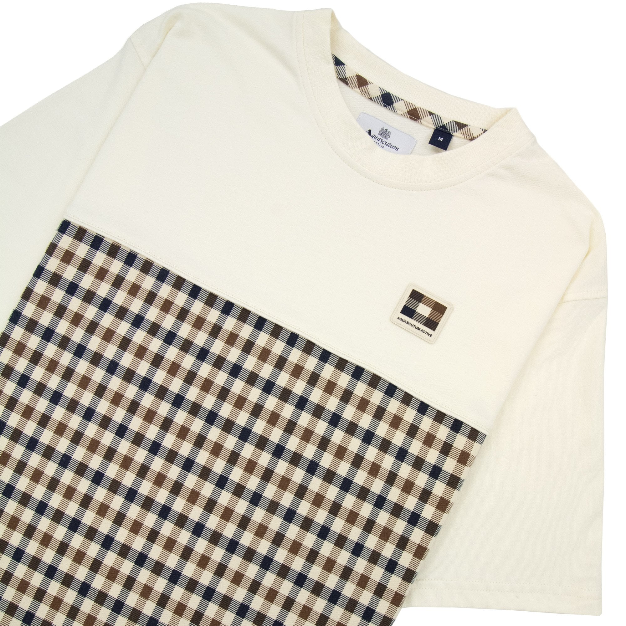 Aquascutum Club Check Panel T Shirt Old White