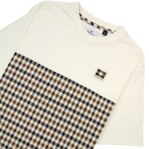 Aquascutum Club Check Panel T Shirt Old White
