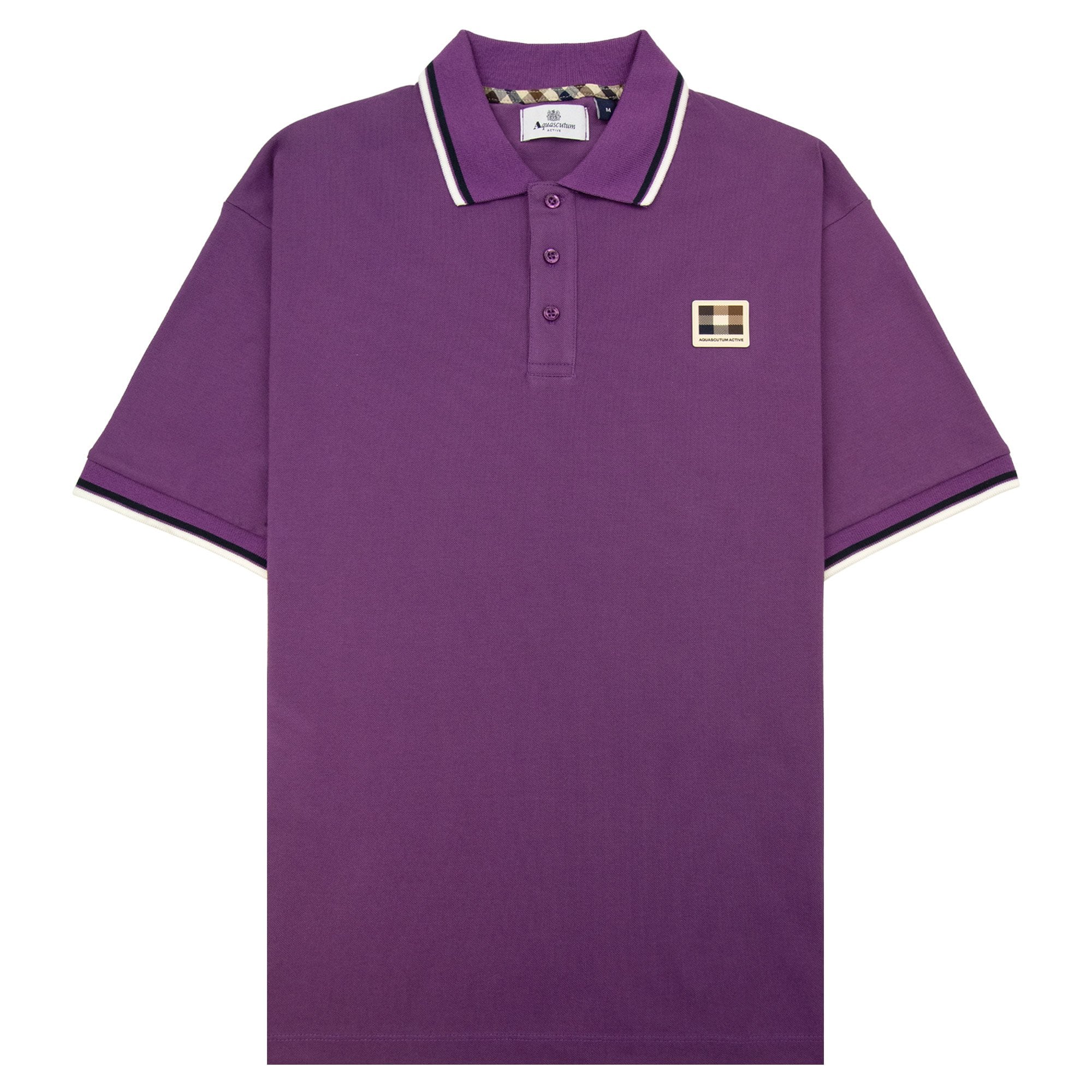 Aquascutum Stretch Piquet Badge Polo Purple 09