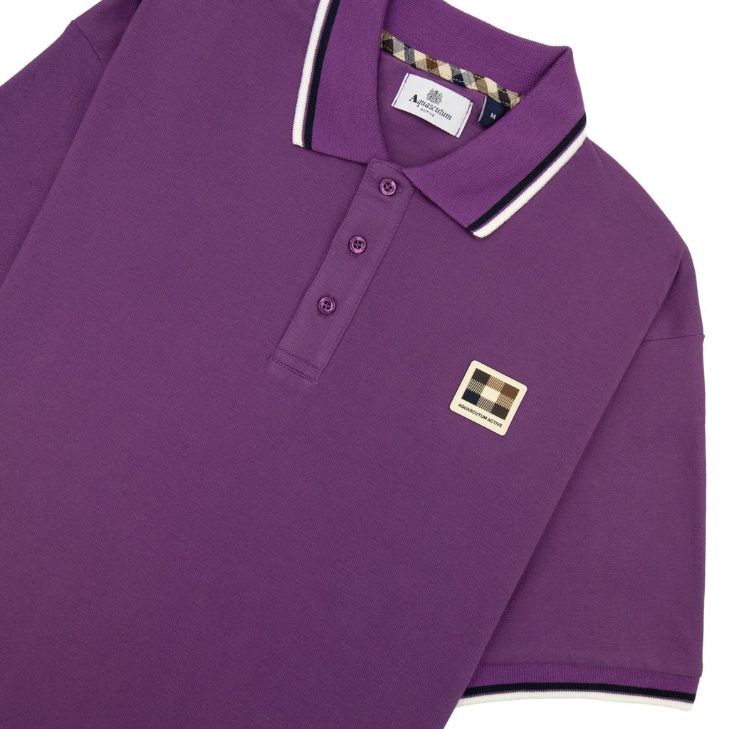 Aquascutum Stretch Piquet Badge Polo Purple 09