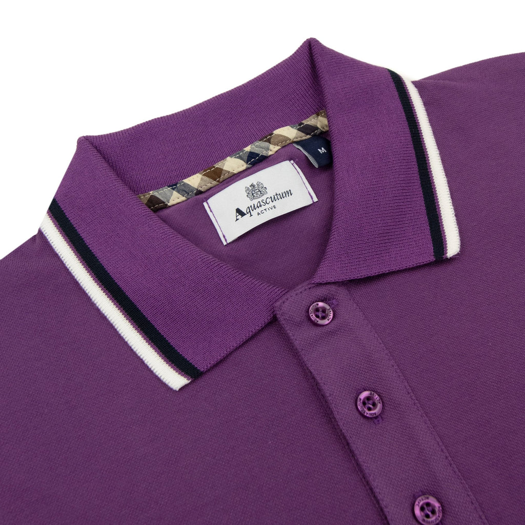 Aquascutum Stretch Piquet Badge Polo Purple 09