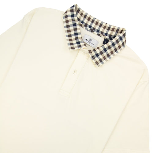Aquascutum Club Check Collar Polo Old White