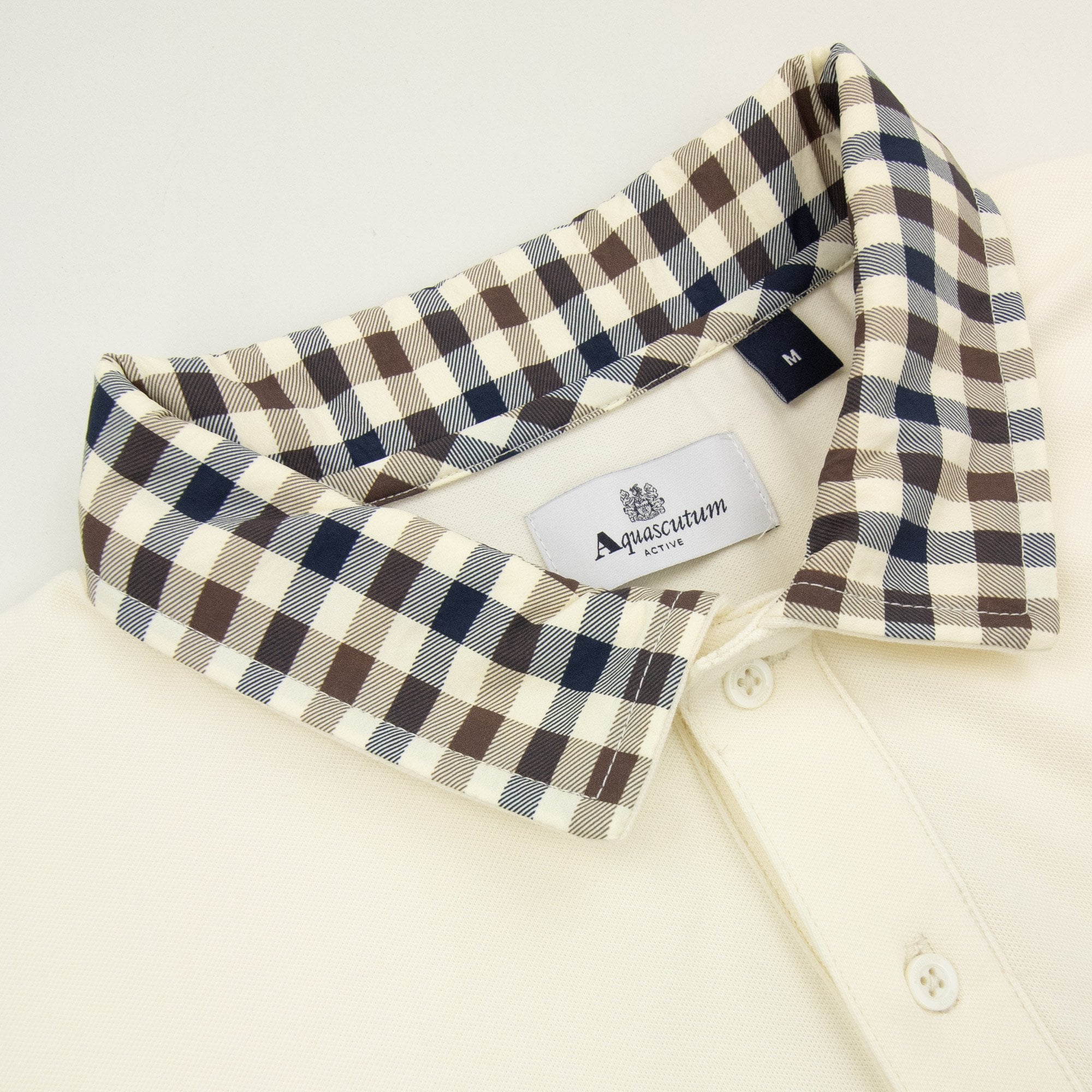 Aquascutum Club Check Collar Polo Old White