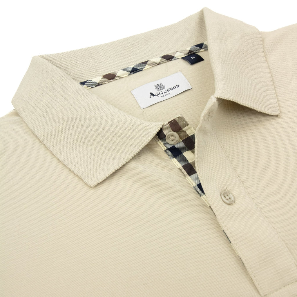 Aquascutum Cc Stretch Piquet Sleeves Polo Beige 03