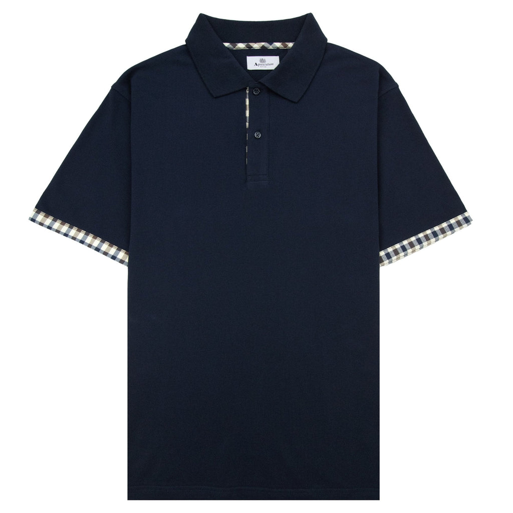 Aquascutum Cc Stretch Piquet Sleeves Polo Navy 11