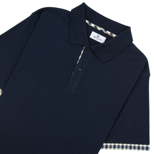 Aquascutum Cc Stretch Piquet Sleeves Polo Navy 11