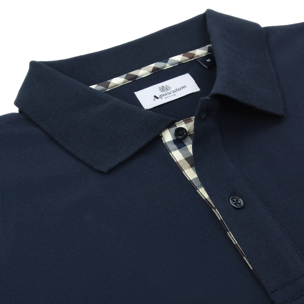 Aquascutum Cc Stretch Piquet Sleeves Polo Navy 11