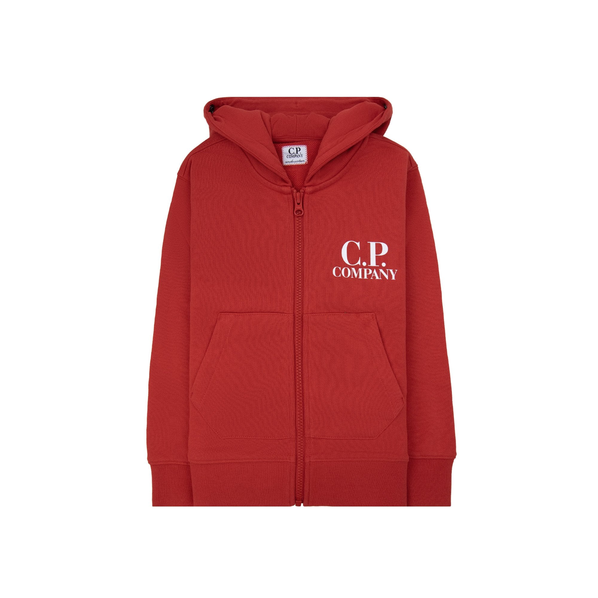 Cp Company Undersixteen U16 Diagonal Fleece Goggle Hooded Sweatshirt Ketchup Red 560