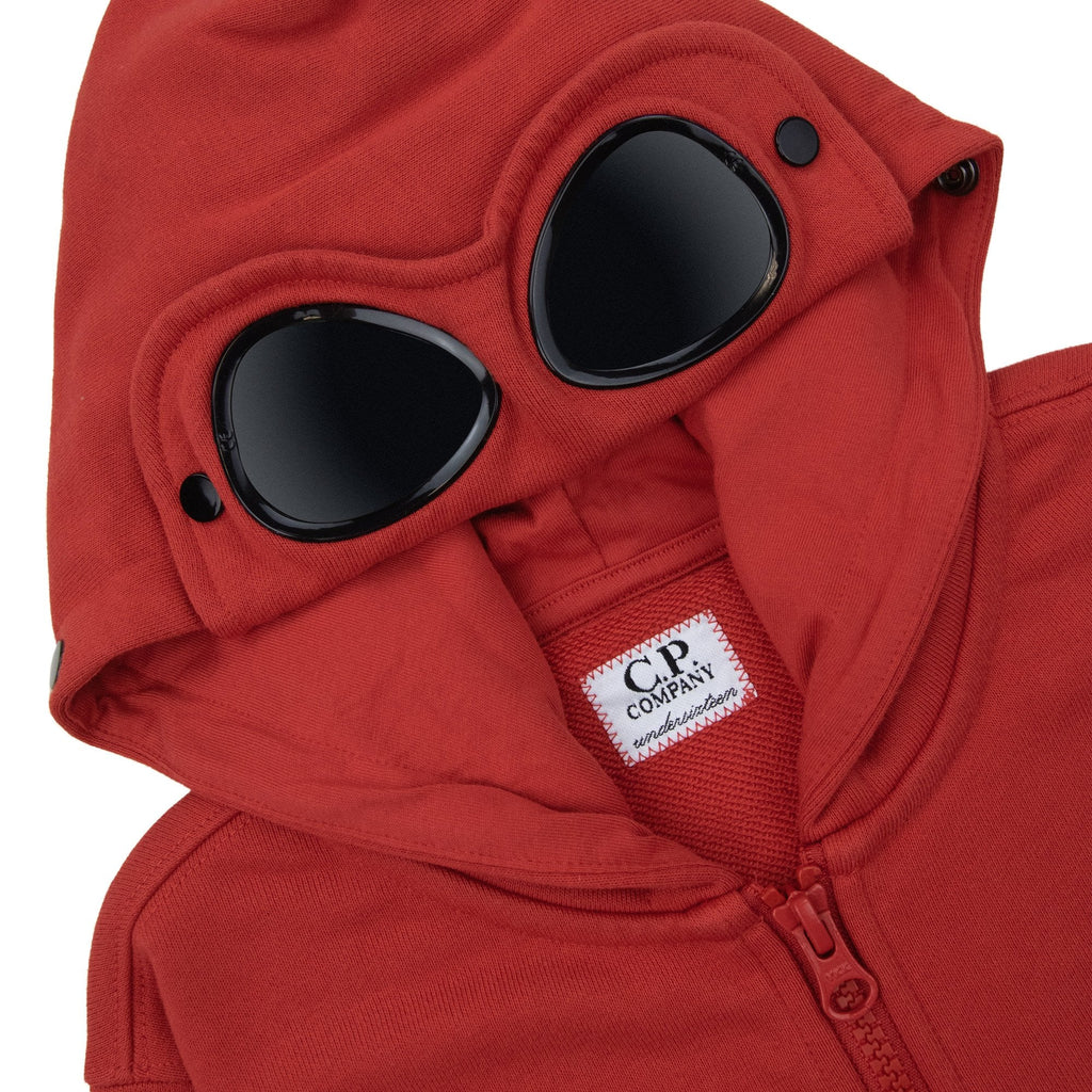 Cp Company Undersixteen U16 Diagonal Fleece Goggle Hooded Sweatshirt Ketchup Red 560