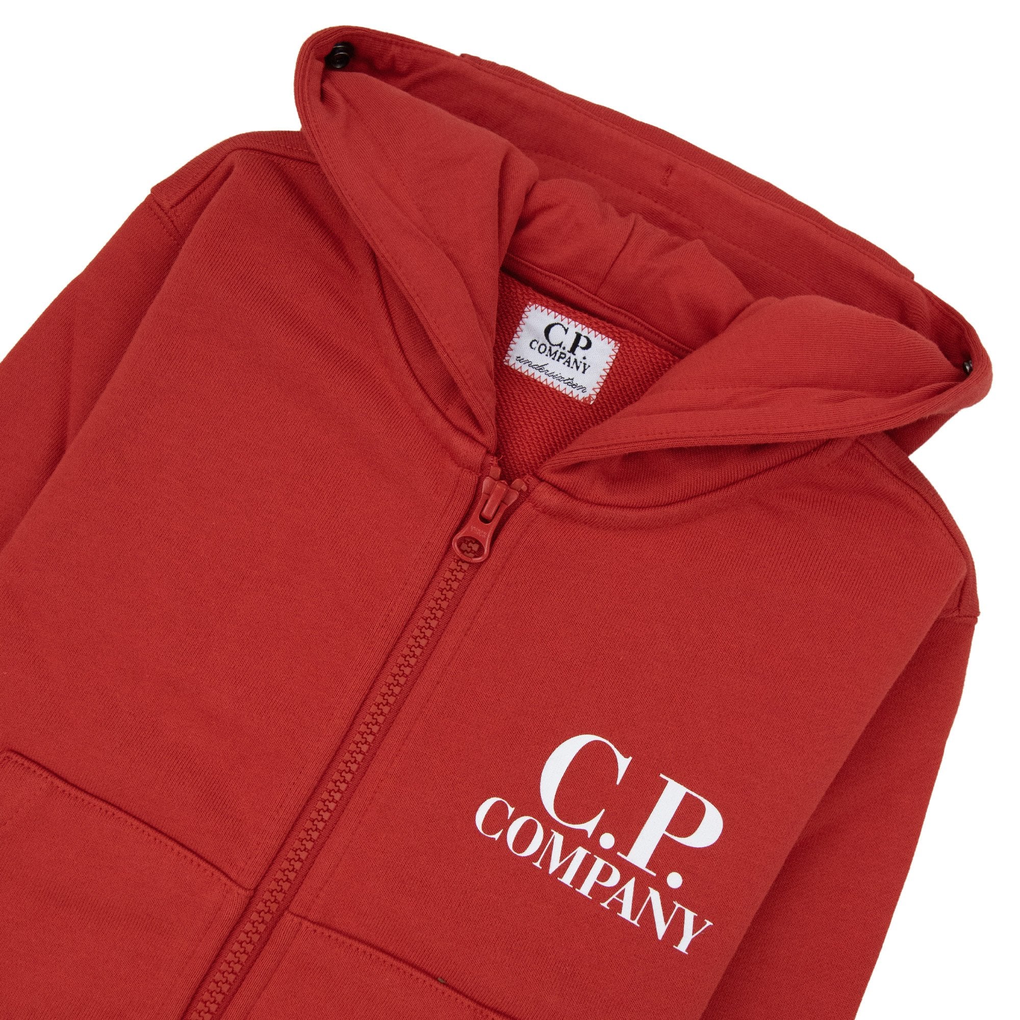 Cp Company Undersixteen U16 Diagonal Fleece Goggle Hooded Sweatshirt Ketchup Red 560