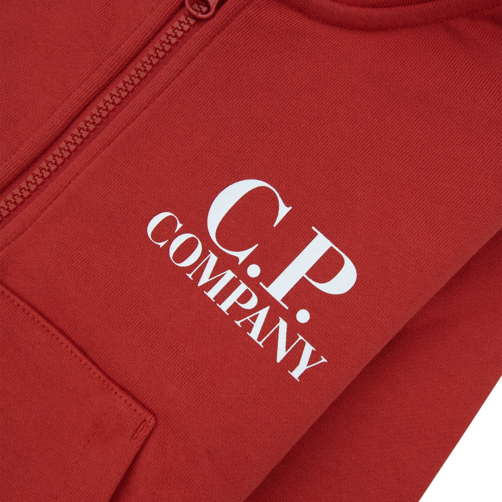Cp Company Undersixteen U16 Diagonal Fleece Goggle Hooded Sweatshirt Ketchup Red 560
