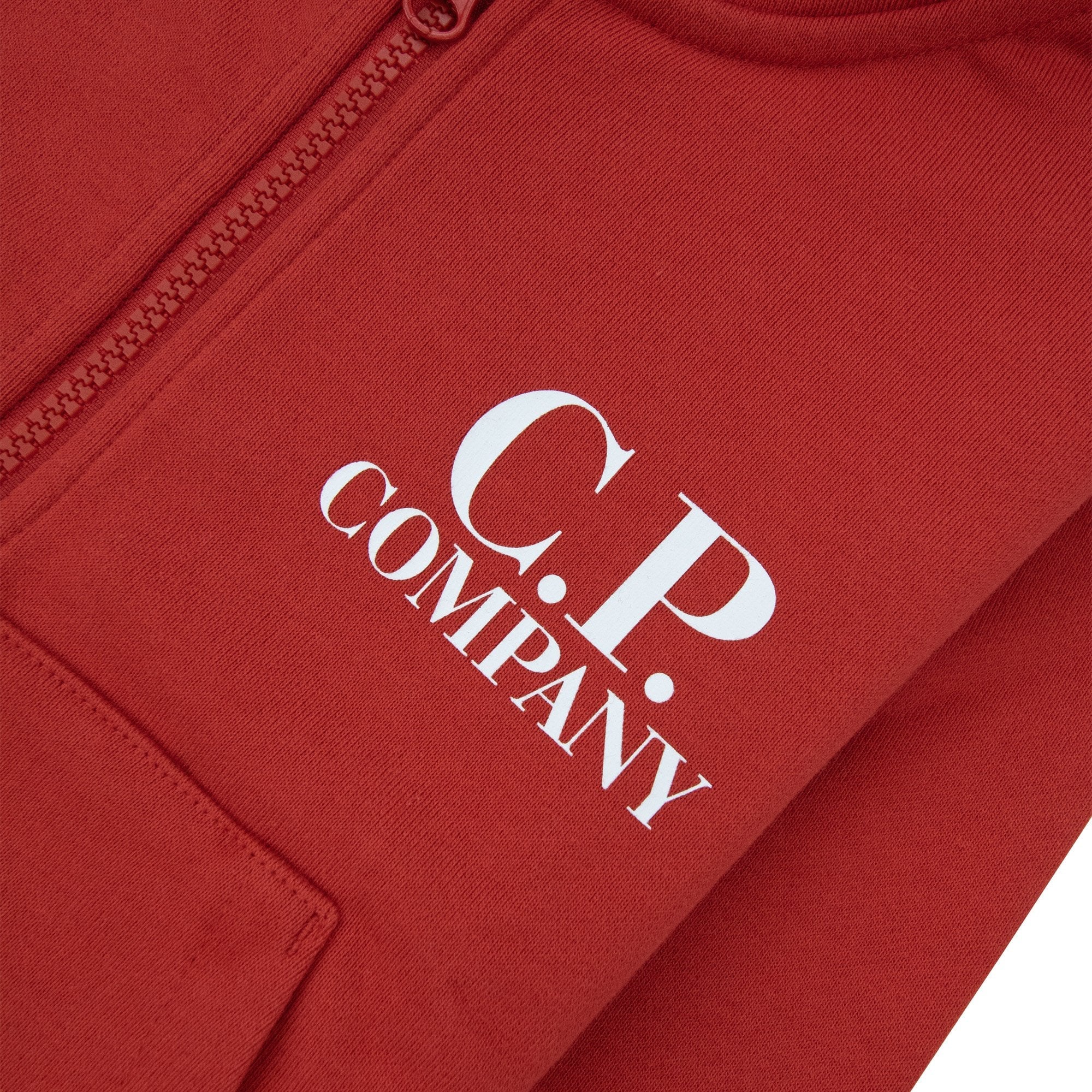 Cp Company Undersixteen U16 Diagonal Fleece Goggle Hooded Sweatshirt Ketchup Red 560