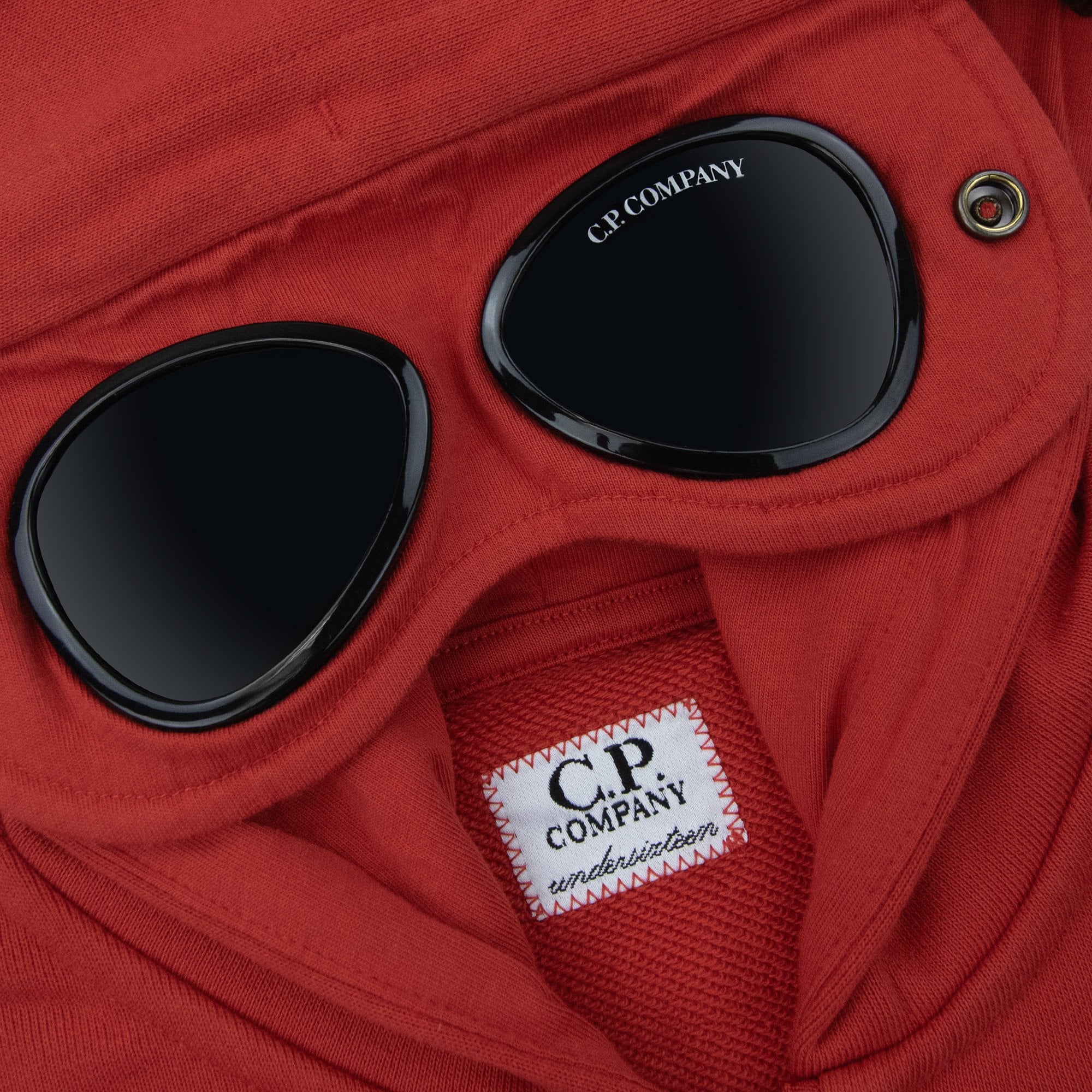 Cp Company Undersixteen U16 Diagonal Fleece Goggle Hooded Sweatshirt Ketchup Red 560