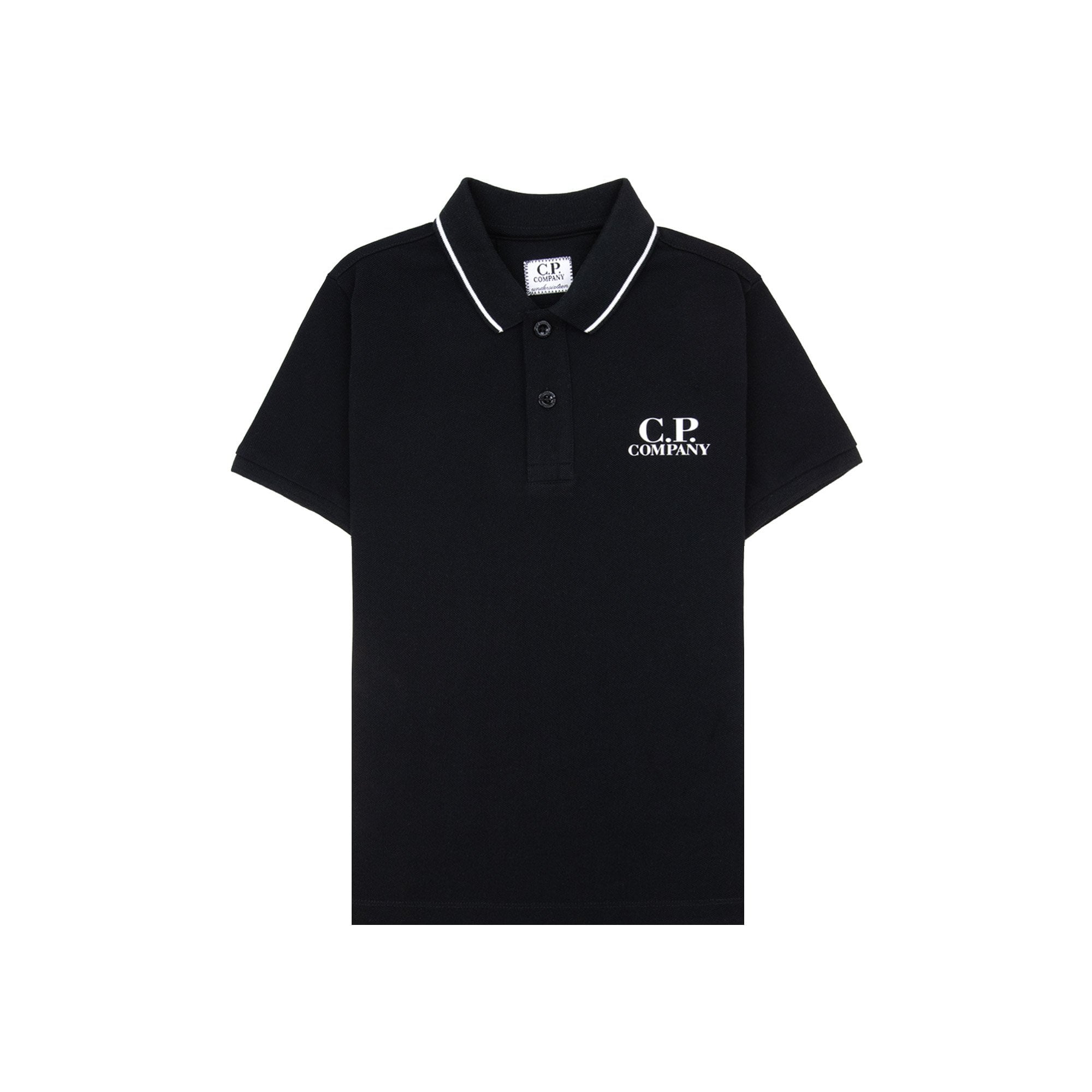Cp Company Undersixteen U16 Chest Logo Short Sleeve Polo Black 999