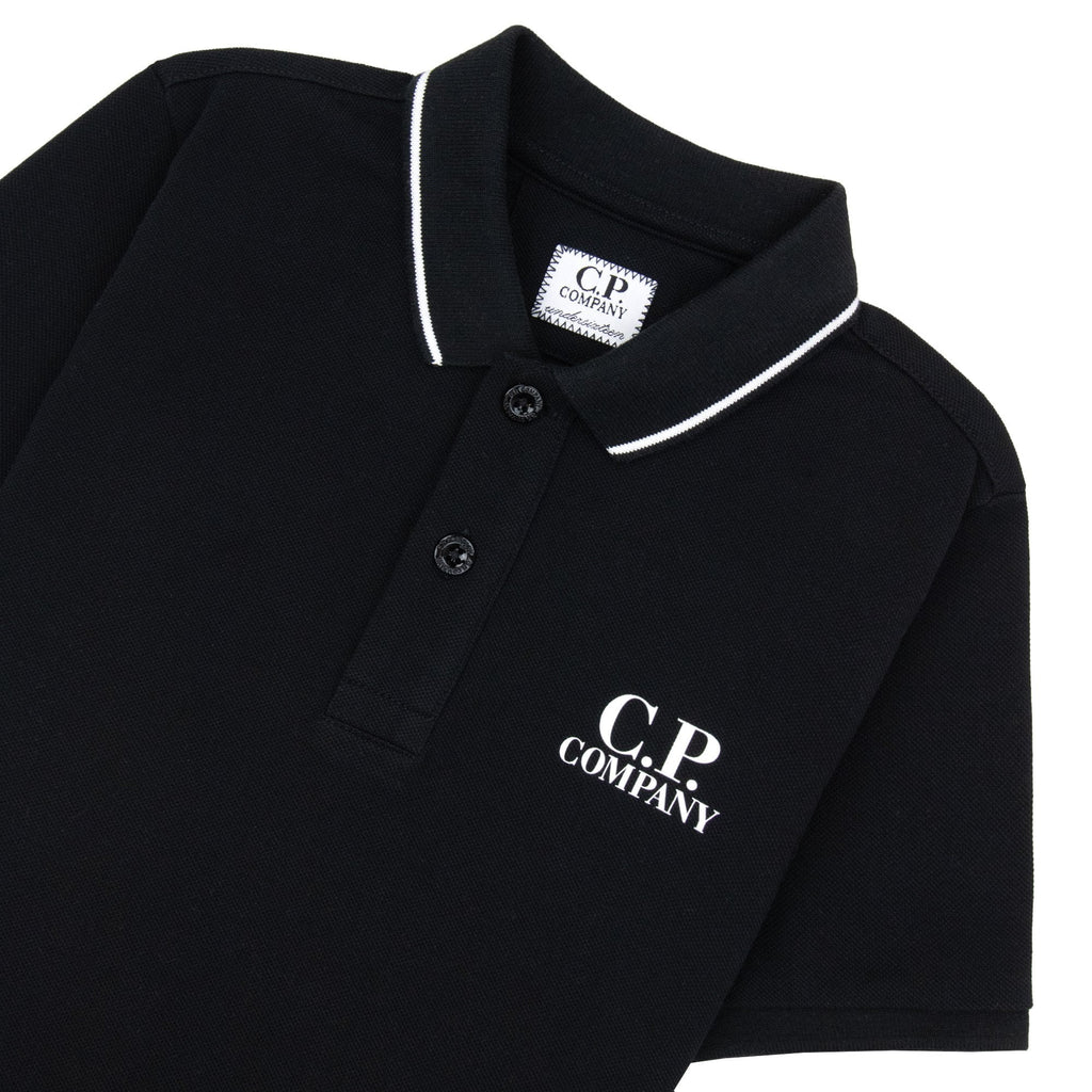 Cp Company Undersixteen U16 Chest Logo Short Sleeve Polo Black 999