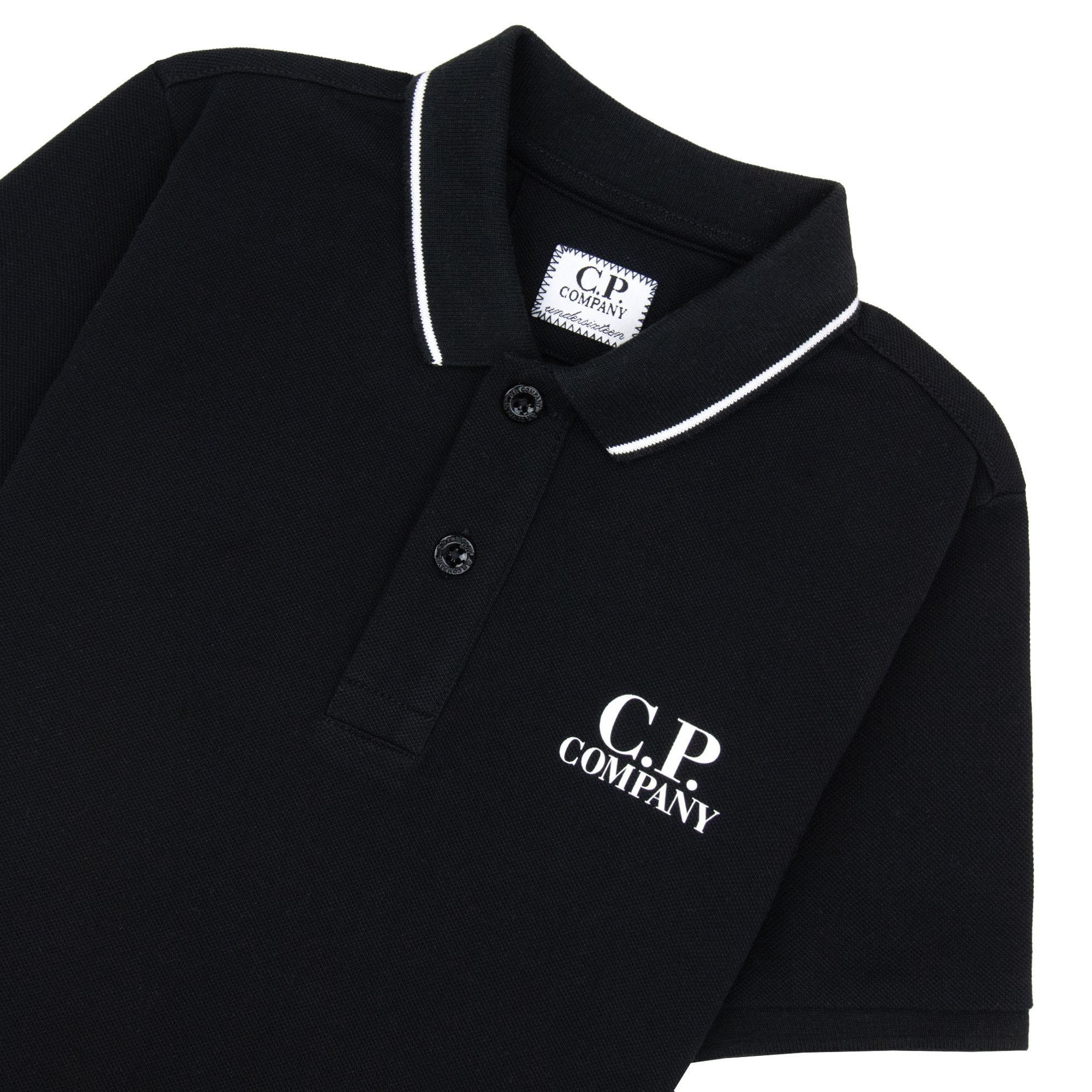 Cp Company Undersixteen U16 Chest Logo Short Sleeve Polo Black 999