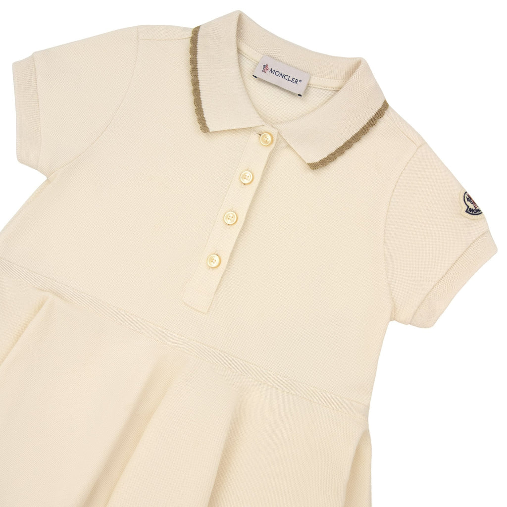 Moncler Junior Pleated Cotton Polo Shirt Dress Beige 050