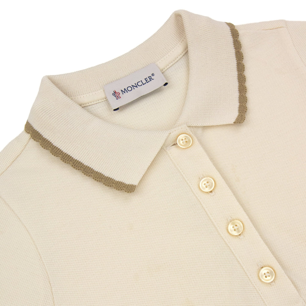 Moncler Junior Pleated Cotton Polo Shirt Dress Beige 050