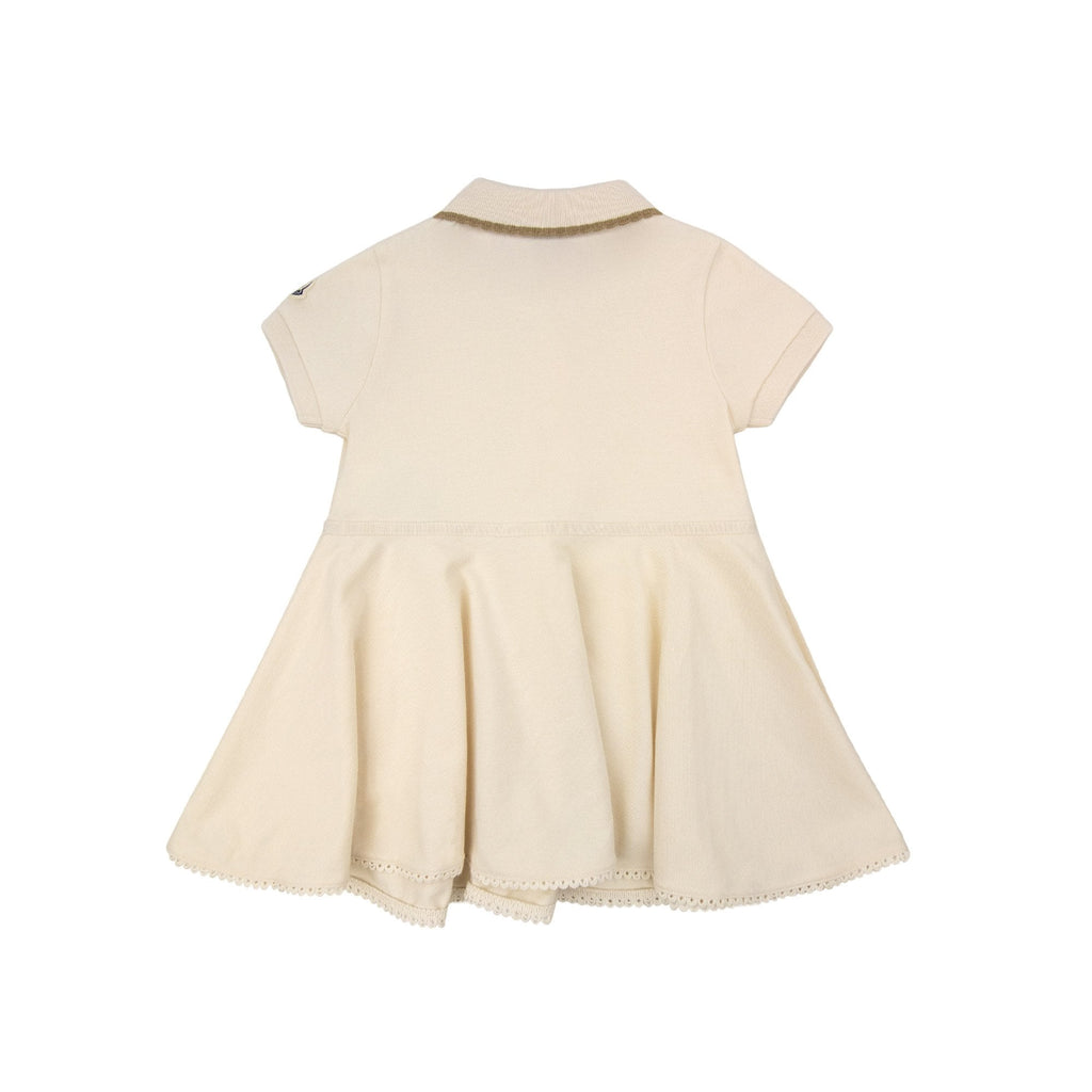 Moncler Junior Pleated Cotton Polo Shirt Dress Beige 050