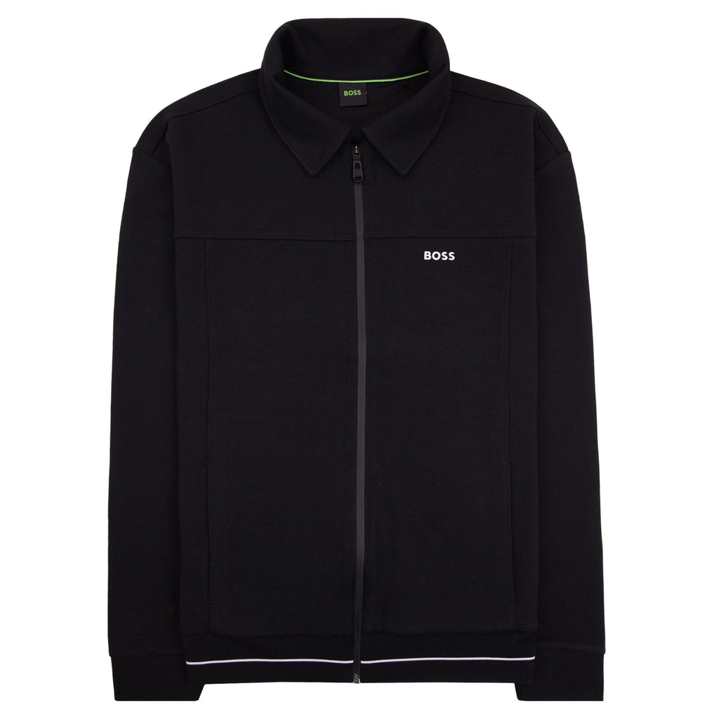 Hugo Boss Cotton Blend Full Zip Sweatshirt With Embroidered Logo Black 001