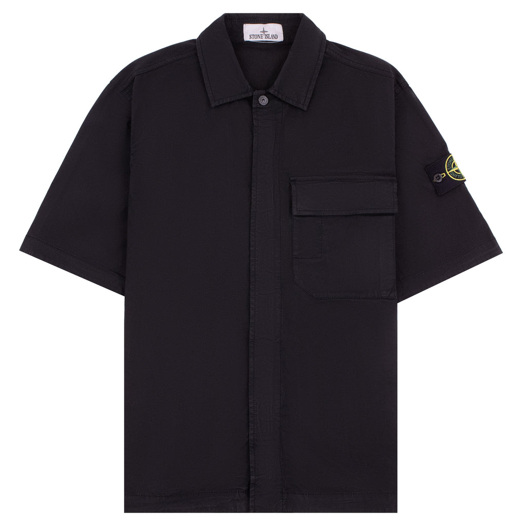 Stone Island 1100025 Stretch Cotton Twill Comfort Fit Shirt Black V0029