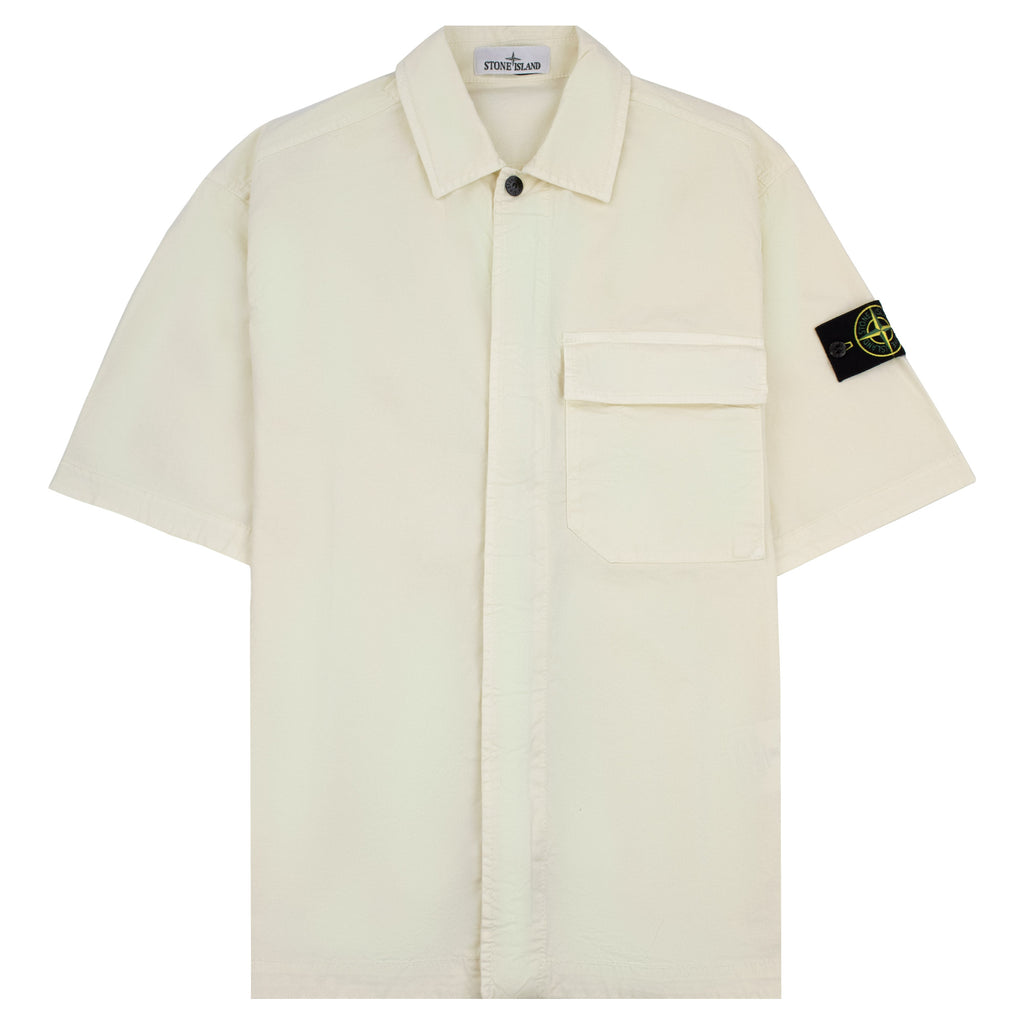 Stone Island 1100025 Stretch Cotton Twill Comfort Fit Shirt Ivory V0093