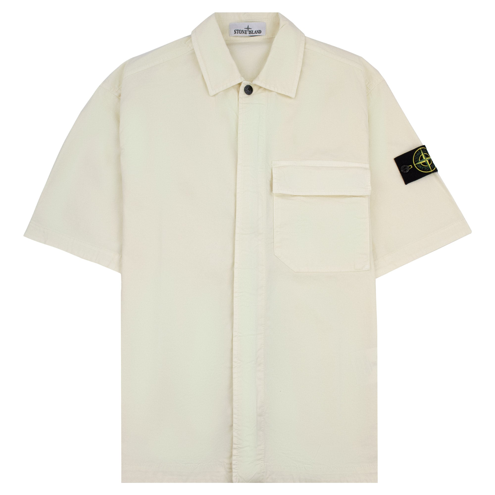 Stone Island 1100025 Stretch Cotton Twill Comfort Fit Shirt Ivory V0093