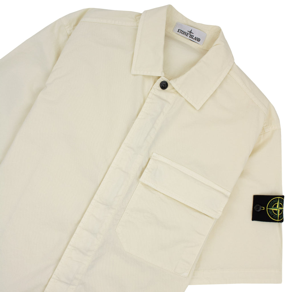 Stone Island 1100025 Stretch Cotton Twill Comfort Fit Shirt Ivory V0093