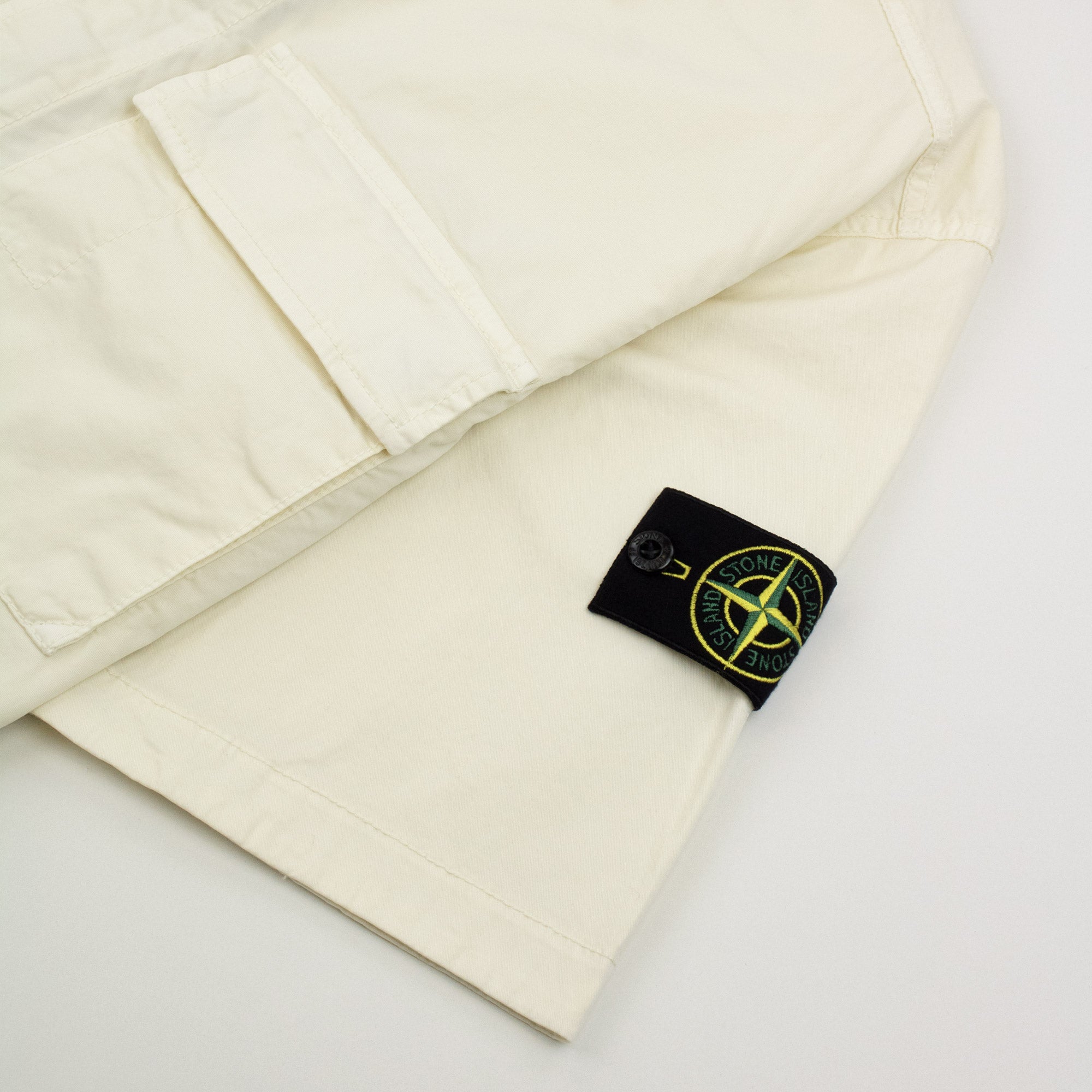 Stone Island 1100025 Stretch Cotton Twill Comfort Fit Shirt Ivory V0093