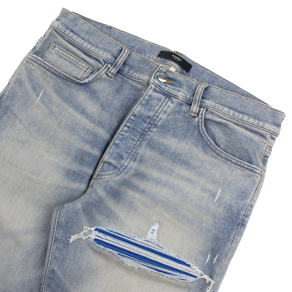Amiri MX1 Ripped Ultrasuede Skinny Jean ANTIQUE INDIGO