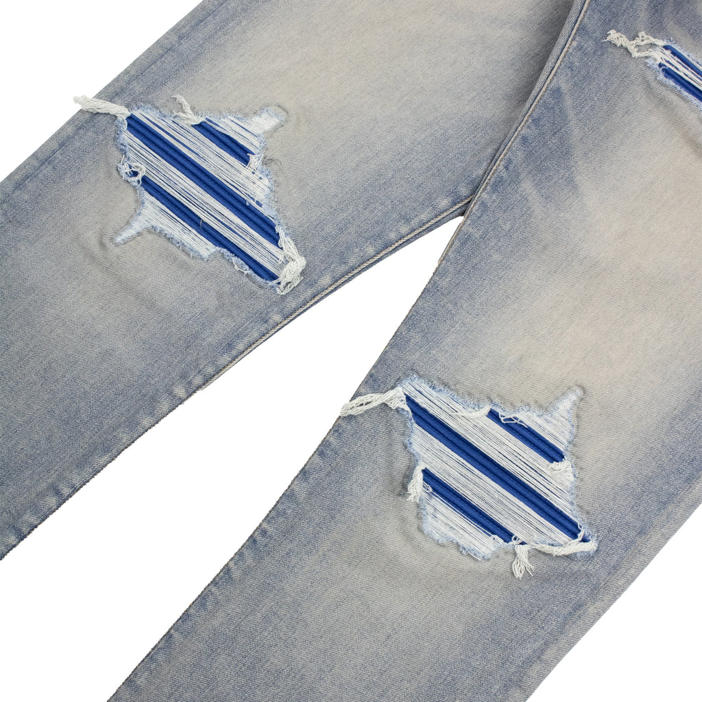 Amiri MX1 Ripped Ultrasuede Skinny Jean ANTIQUE INDIGO