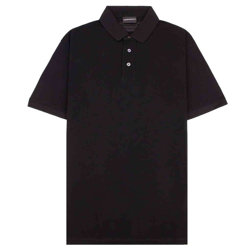 Emporio Armani Mercerised Piqué Polo Shirt with Logo Collar Nero