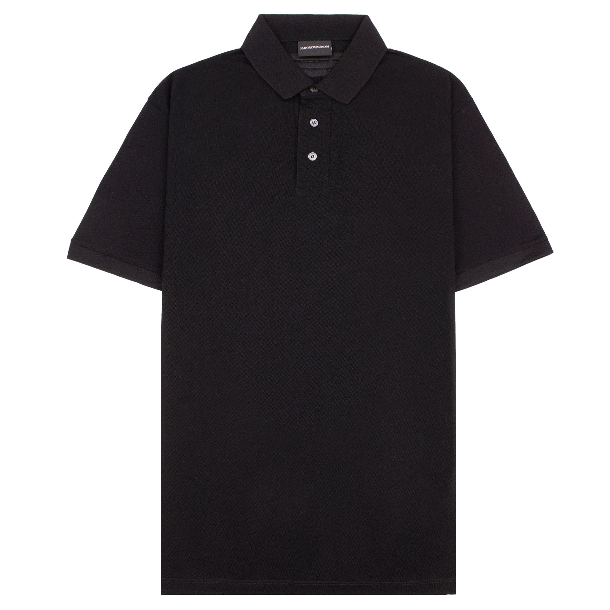 Emporio Armani Mercerised Piqué Polo Shirt with Logo Collar Nero