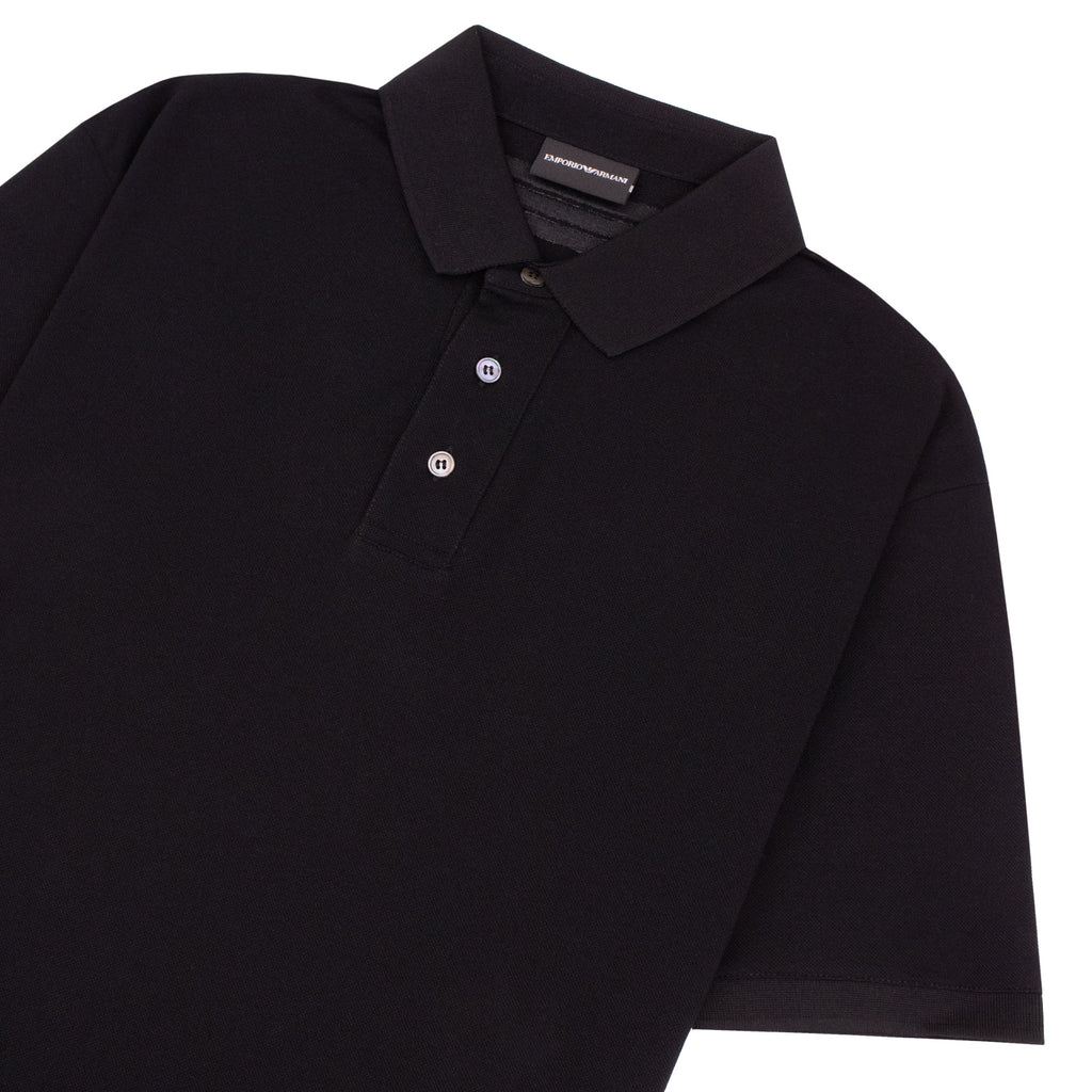 Emporio Armani Mercerised Piqué Polo Shirt with Logo Collar Nero