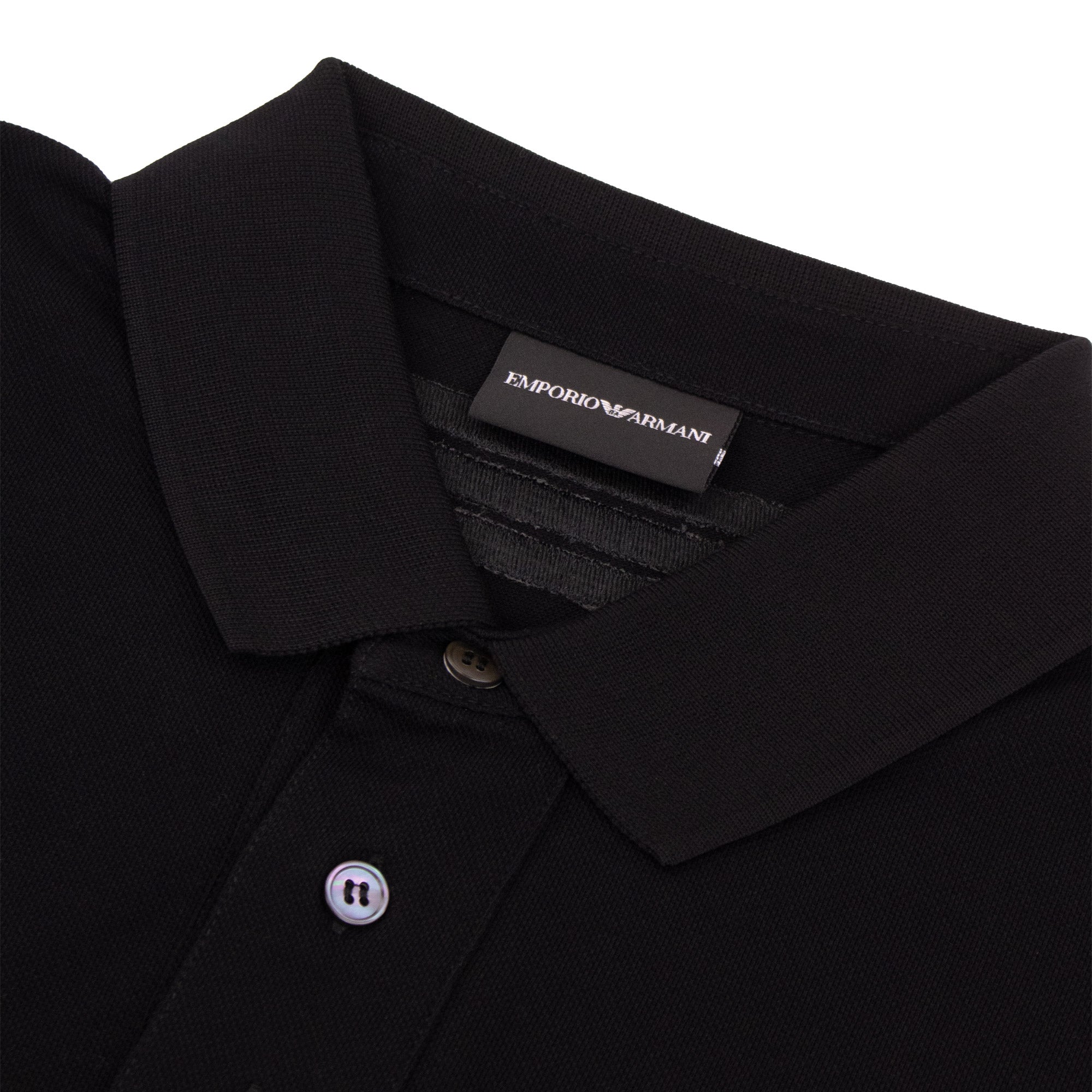 Emporio Armani Mercerised Piqué Polo Shirt with Logo Collar Nero