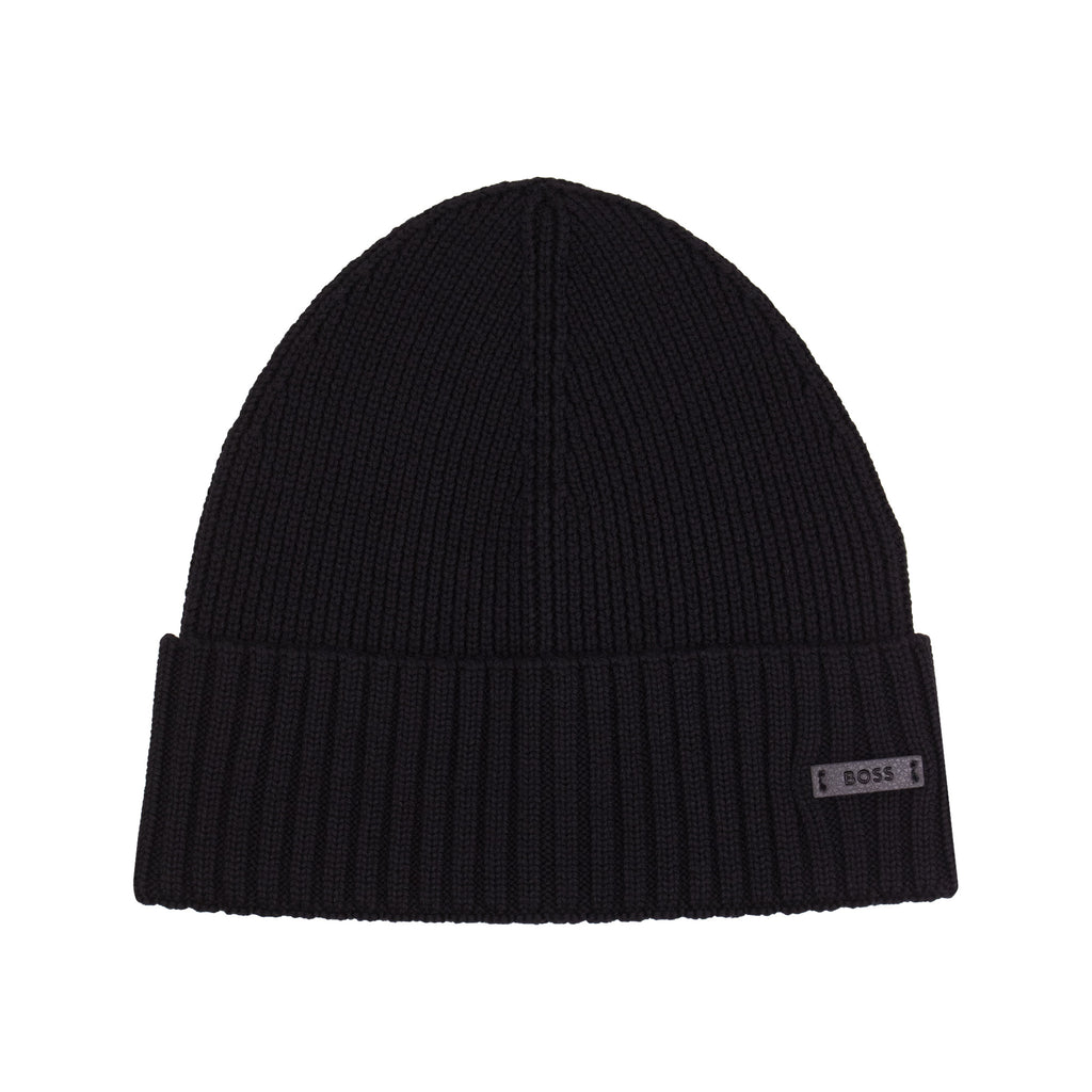 Hugo Boss Fati Rib Knit Wool Beanie Black 001