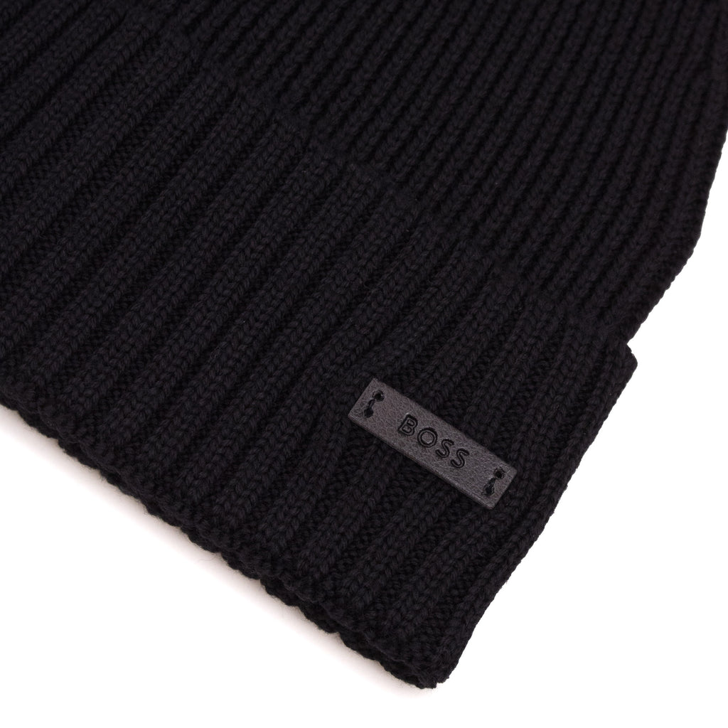 Hugo Boss Fati Rib Knit Wool Beanie Black 001