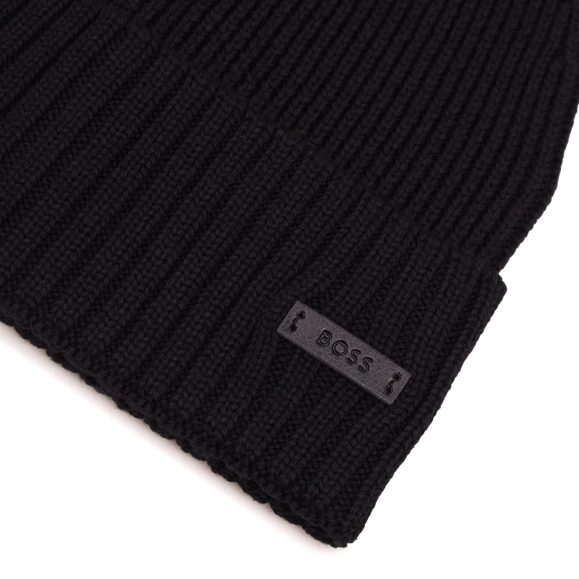 Hugo Boss Fati Rib Knit Wool Beanie Black 001