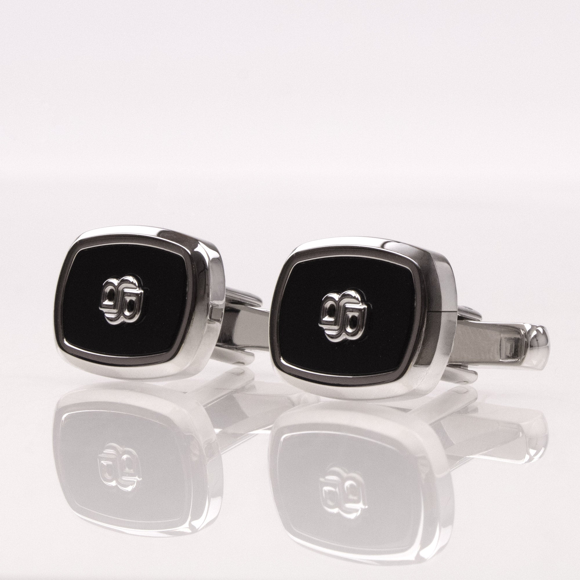 Hugo Boss Double-B Monogram Enamel Insert Cufflinks BLACK 001