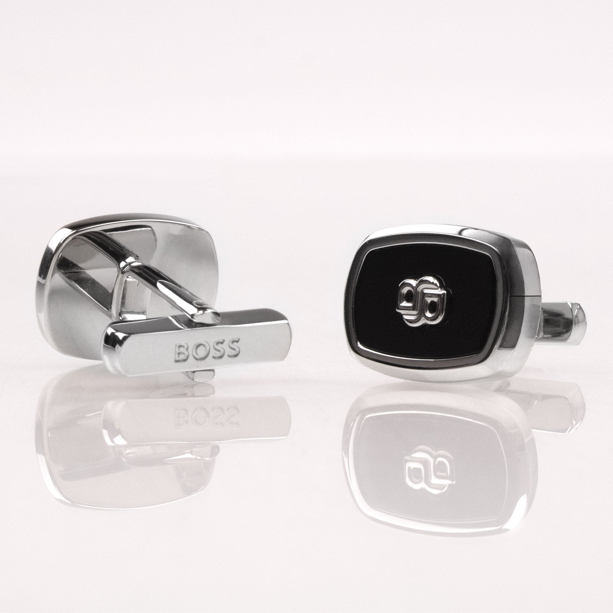 Hugo Boss Double-B Monogram Enamel Insert Cufflinks BLACK 001