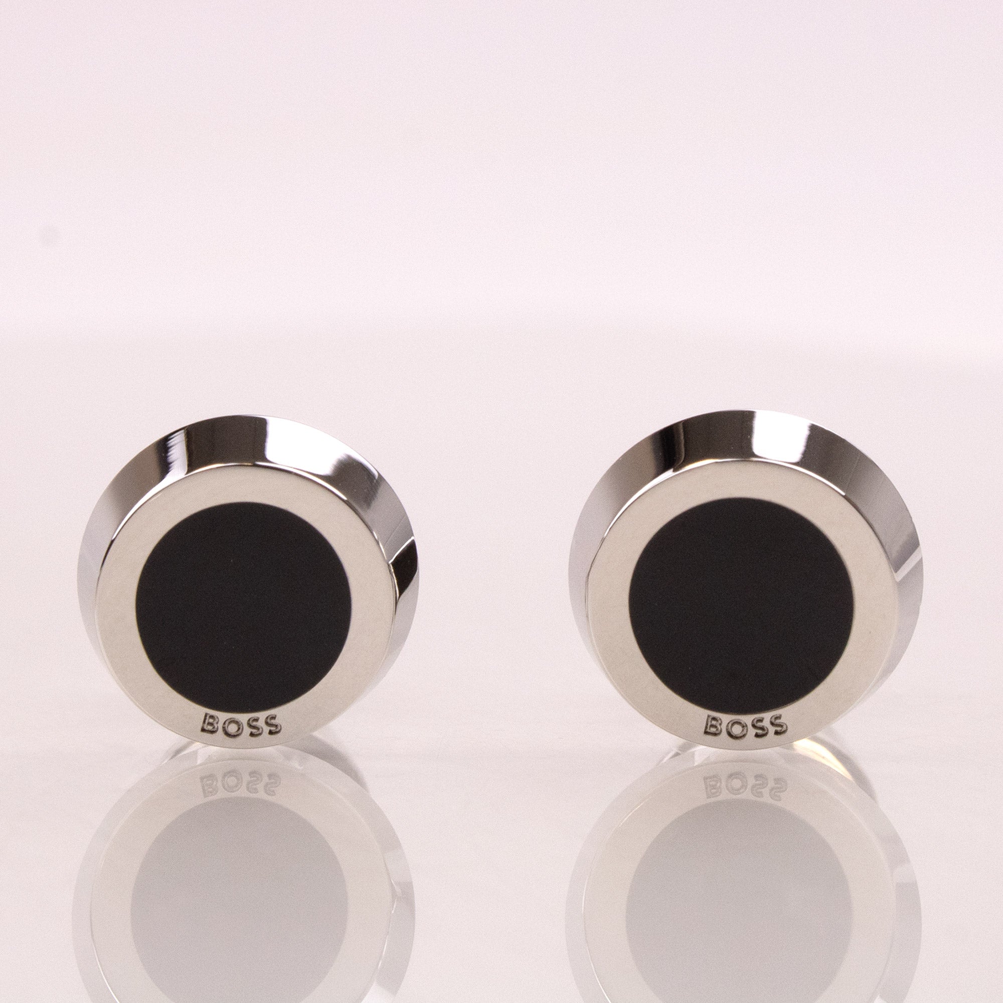 Hugo Boss Round Cufflinks Enamel Insert BLACK 001