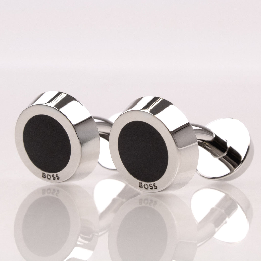 Hugo Boss Round Cufflinks Enamel Insert BLACK 001