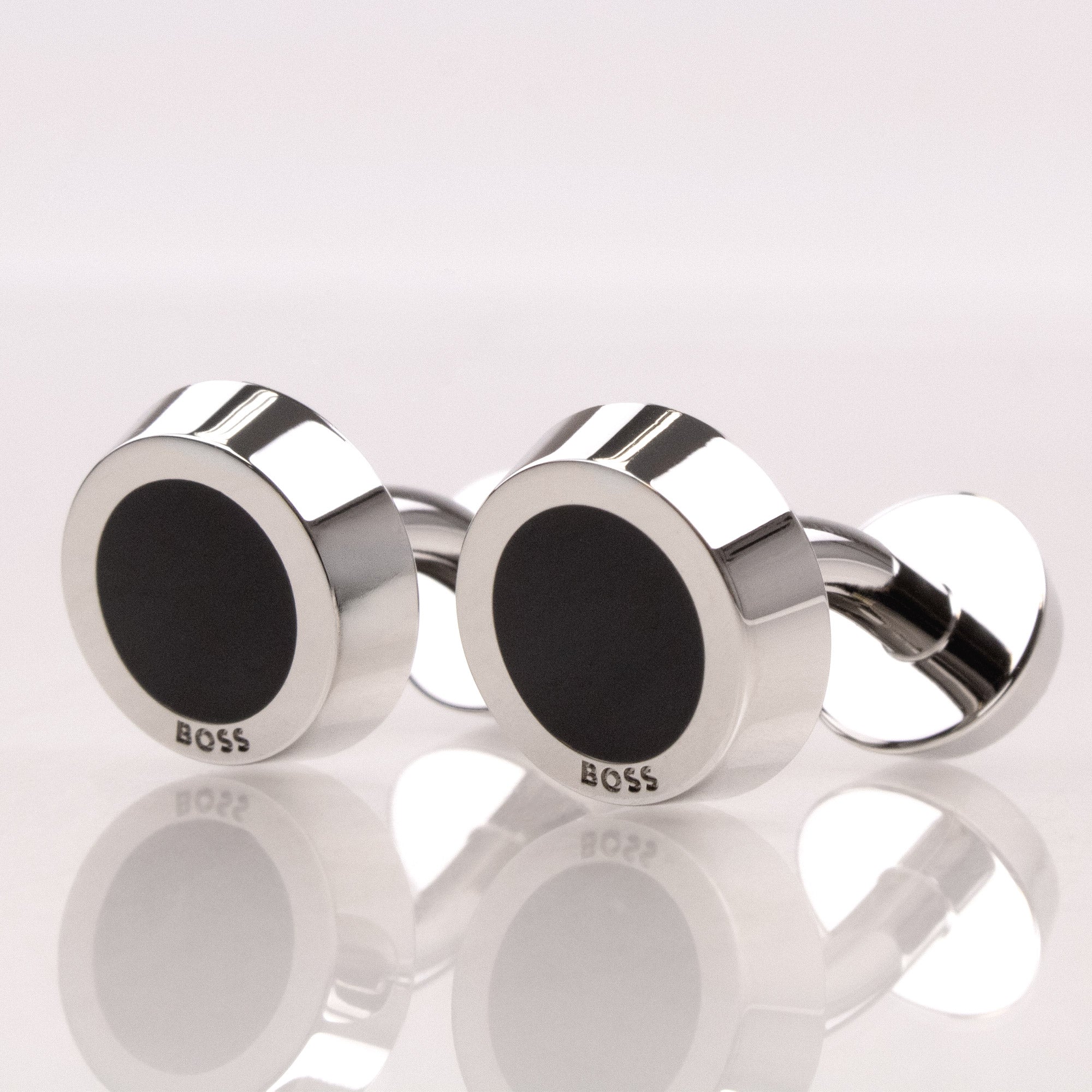 Hugo Boss Round Cufflinks Enamel Insert BLACK 001