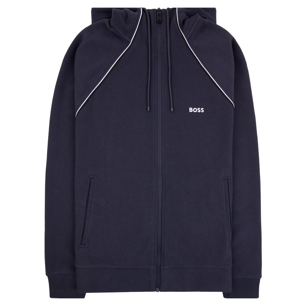 Hugo Boss Cotton-Blend Zip Hoodie With Piping Navy 403