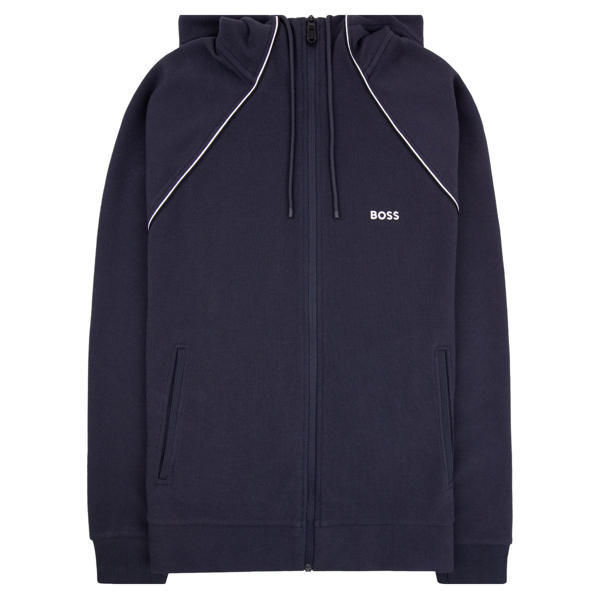 Hugo Boss Cotton-Blend Zip Hoodie With Piping Navy 403